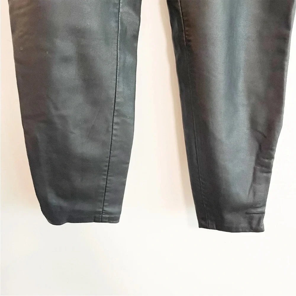 Free People Women's Faux Leather High Waisted Black Pants Side Zip Size 12